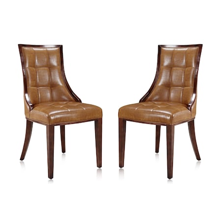 Manhattan Comfort Fifth Avenue Faux Leather Dining Chair (Set of Two) in Saddle and Walnut DC008-SA